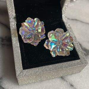 🖤5/$25 925 sterling flower earrings rainbow aurora borealis